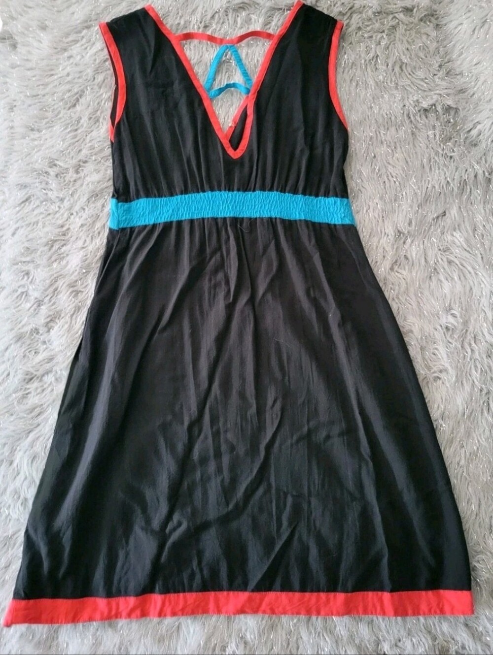 Vintage Y2k 90s 80s Black Neon Midi Sleeveless Dress Empire Waist Geometric M - Picture 5 of 8